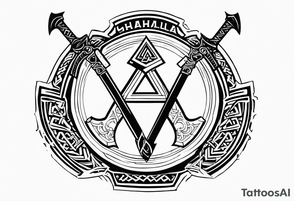Valhalla shield sword axe Valknut tattoo idea