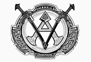 Valhalla shield sword axe Valknut tattoo idea