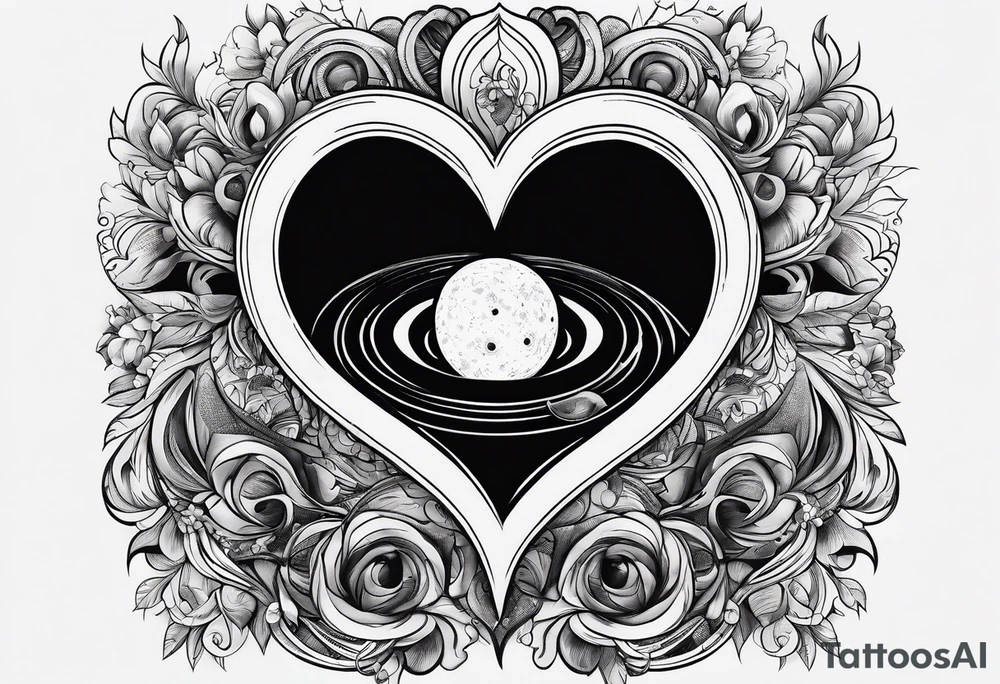 A open black hole, heart inside the hole showing unconditional love tattoo idea
