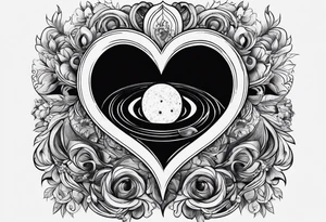 A open black hole, heart inside the hole showing unconditional love tattoo idea