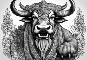 Black and white, grey Thai yak/giant with thai naga. tattoo idea