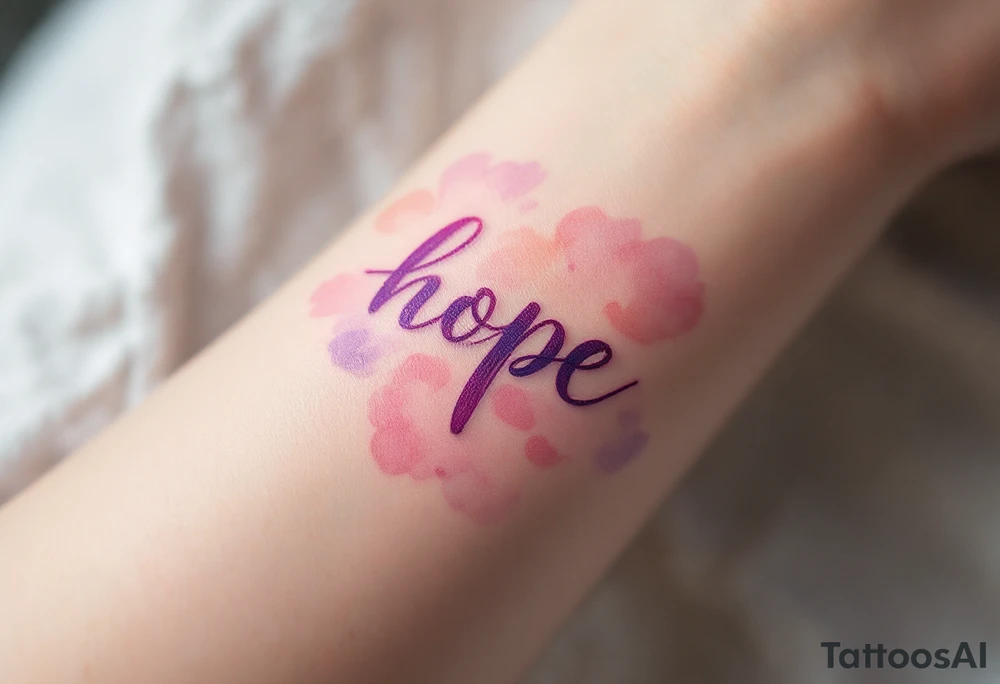 A soft script in pastel pink and lavender, wrapping around the wrist, symbolizing hope and inner faith. tattoo idea