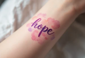 A soft script in pastel pink and lavender, wrapping around the wrist, symbolizing hope and inner faith. tattoo idea