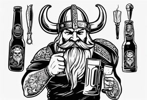 A Viking drinking a beer and holding a screwdriver tattoo idea
