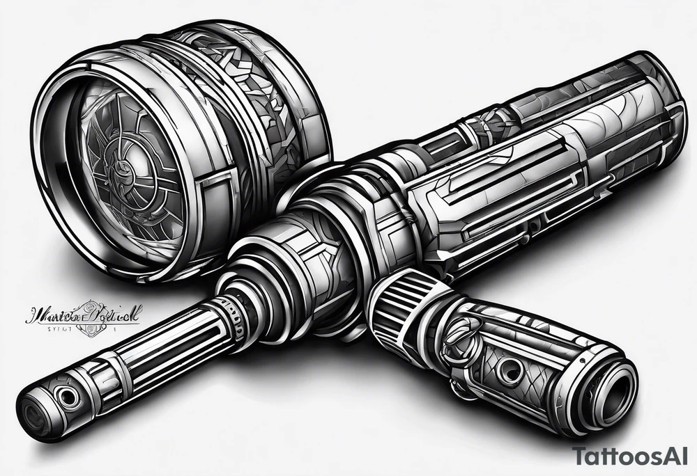 futuristic light saber hilt tattoo idea