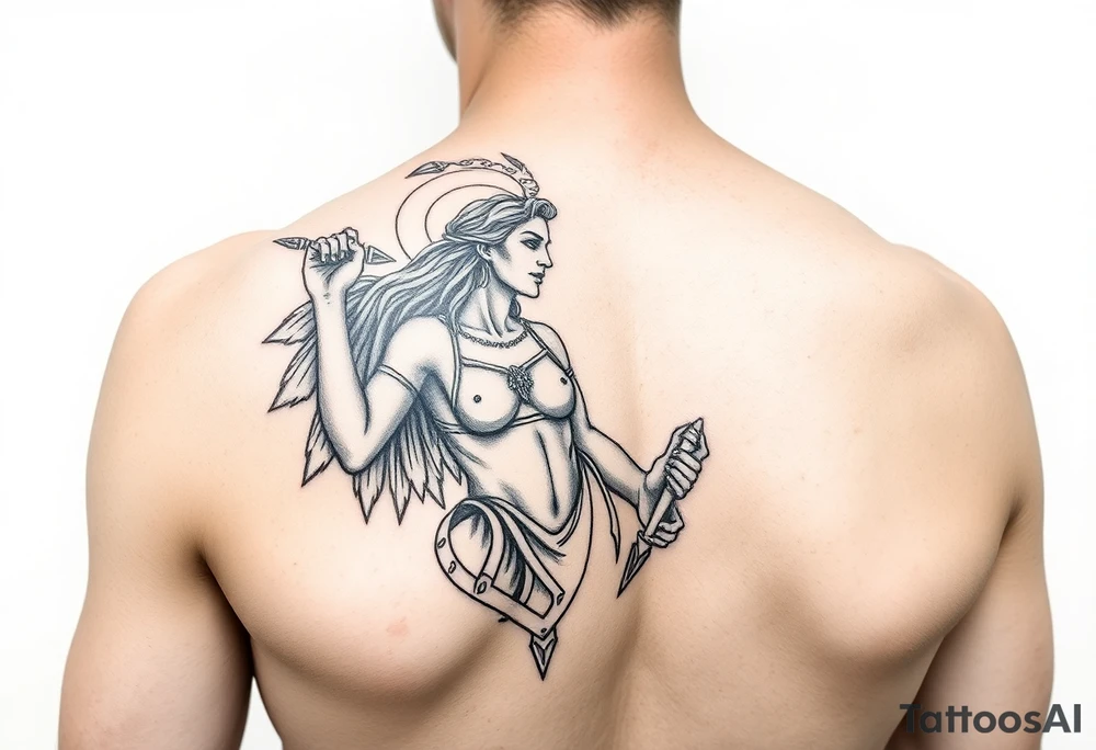 Athena on upper arm sleeve tattoo idea