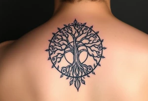 yggadrisl tree of life with circle. Jai , Phoebe, Imogen, Matilda in the circle tattoo idea