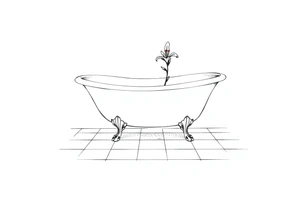 Clawfoot bathtub with lily coming up from tile floor tattoo idea