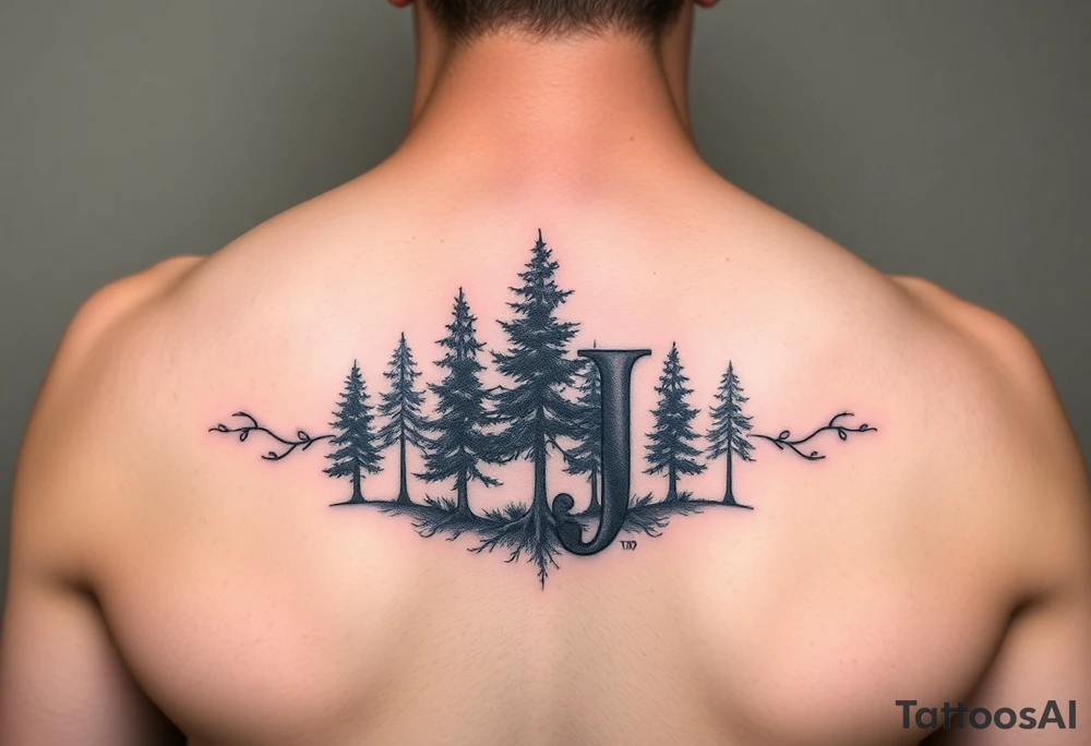 Triple J or three J's to represent a family. It should include trees or woods in the design but have either three J's or "Triple J" in the design. It should have limited coloring. tattoo idea