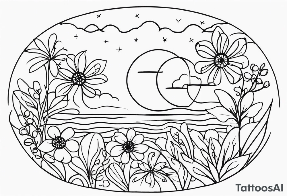 tattoo to represent that I have 3 children (girls). For inspiration I like flowers, the beach. Tattoo is for ribcage down side of body. I don't want images of women or girls in it tattoo idea