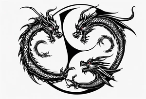 two dragons twirling to make a central yin yang tattoo idea