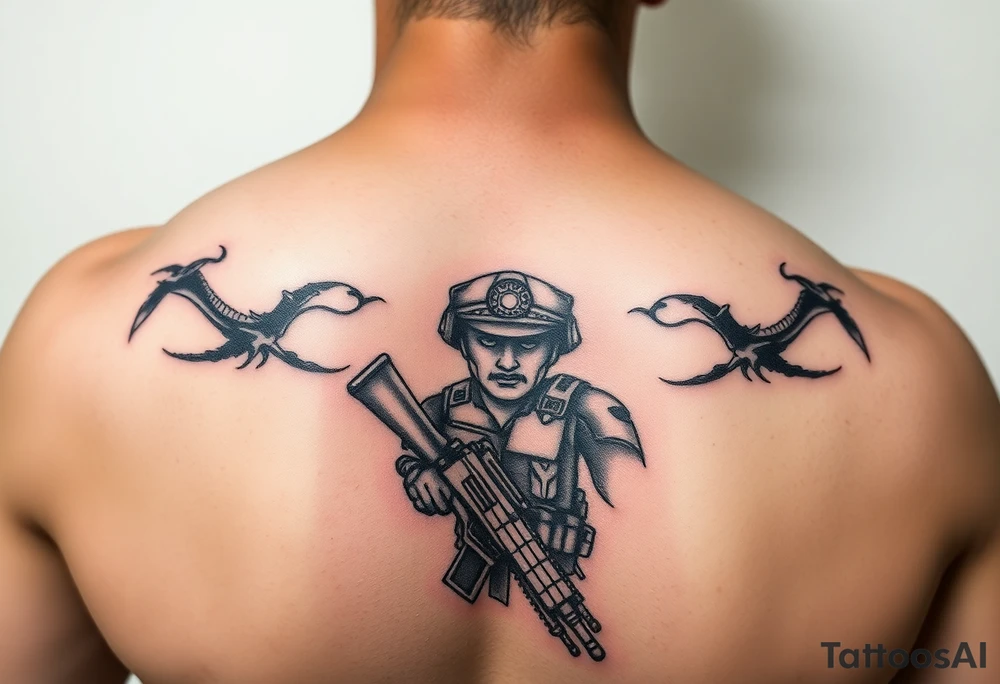 Operation Iraqi freedom combat marine veteran on chest and shoulder tattoo idea