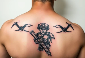Operation Iraqi freedom combat marine veteran on chest and shoulder tattoo idea