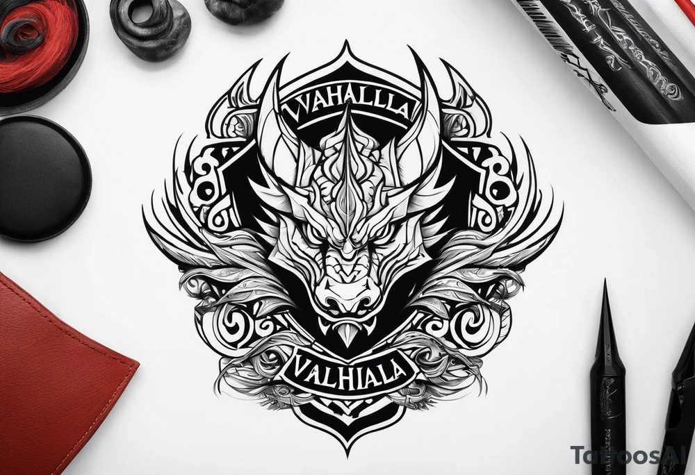Valhalla fire sword shield dragon tattoo idea