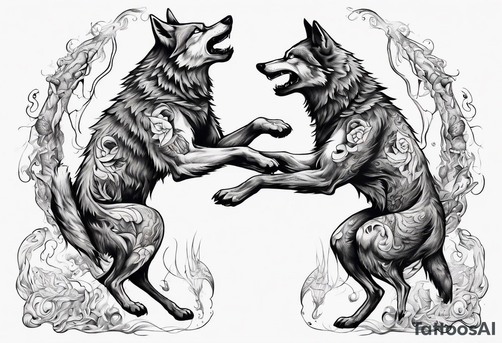 two wolves dancing on their hind legs. tattoo idea