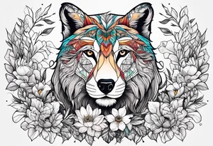 Wild brave animal in wildflowers tattoo idea
