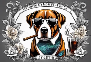 Dog smoking joint with glasses on tattoo idea