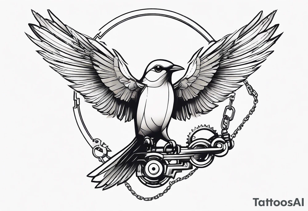 mechanical 
bird breaking free from chain tattoo idea