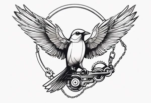mechanical 
bird breaking free from chain tattoo idea