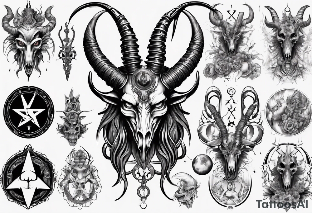 Baphomet sleeve high contrast tattoo idea