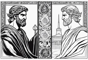 I want half sleeve tatto on the right arm 
With zeus and some thunder from his eyes, some text beside the zeus and  Temple of Olympian Zeus tattoo idea