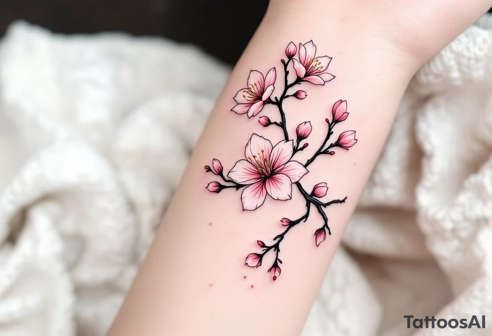 Black and White Linework with Pink Accents – Fine black ink outlines of cherry blossoms, filled selectively with pastel pinks for a modern, minimalist look. tattoo idea