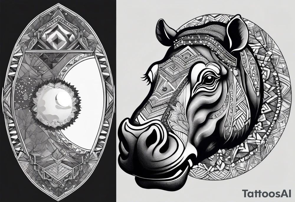 Very asymmetrical, +geometric pattern, with realistic full moon, with hippo,+tribal, +geometric, +inkart , +blackwork, +grey scale, + sketch
with wintersweet flower bud, +inkart touch, +for men, detailed , combined favourite , tattoo idea