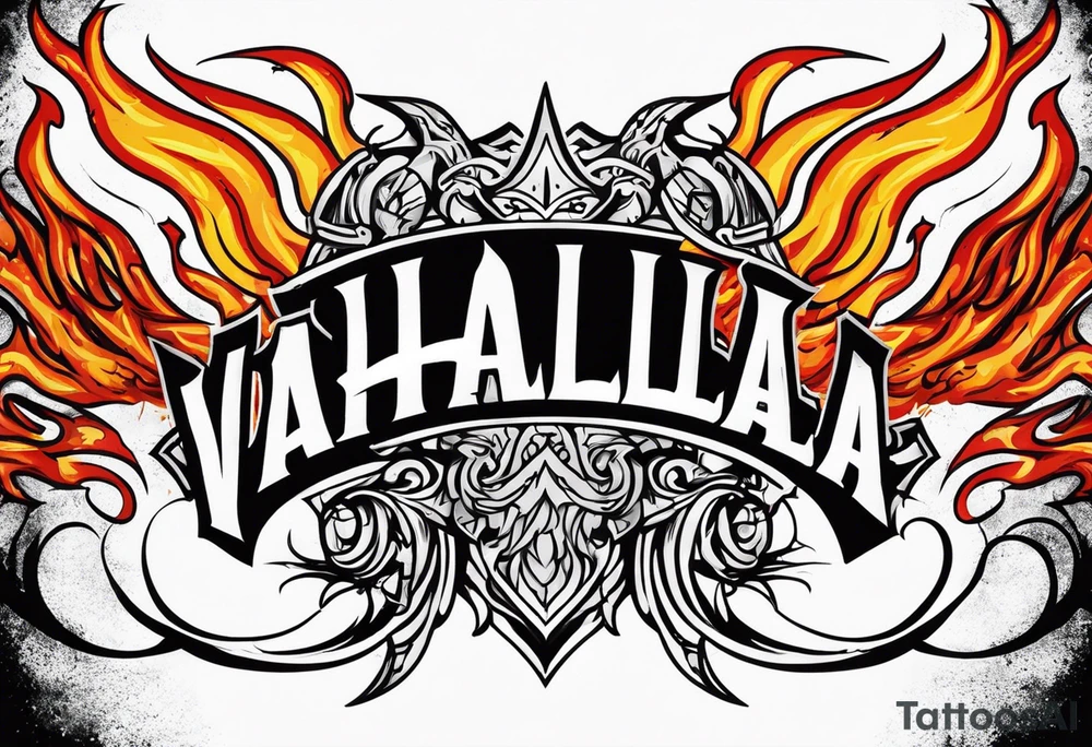Valhalla on fire flames tattoo idea