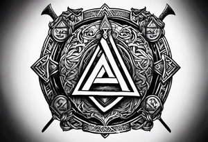 Valhalla shield sword axe Valknut fire runes tattoo idea