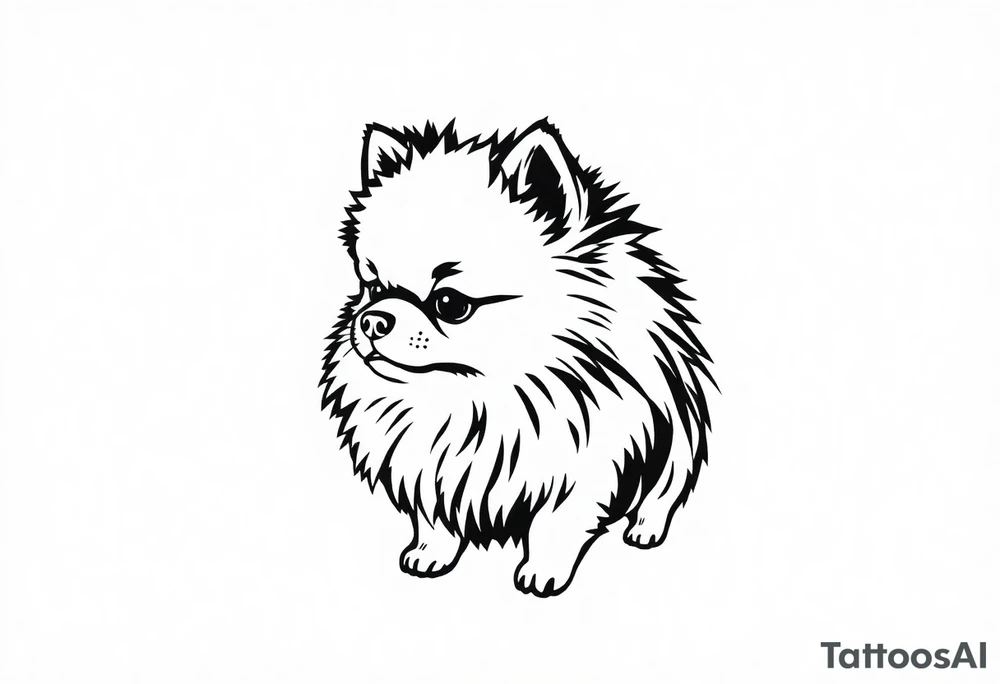 A silhouette stencil style drawing of a cute  Pomeranian tattoo idea