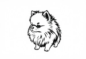 A silhouette stencil style drawing of a cute  Pomeranian tattoo idea