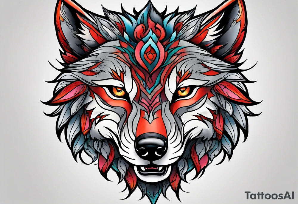 Neo traditional wolf head tattoo idea
