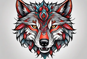Neo traditional wolf head tattoo idea
