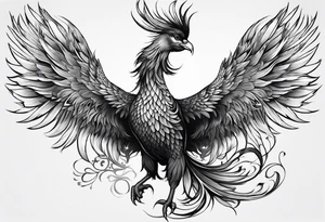 asian elegant long feathered phoenix
with a long neck, with short wings, majestic tattoo idea