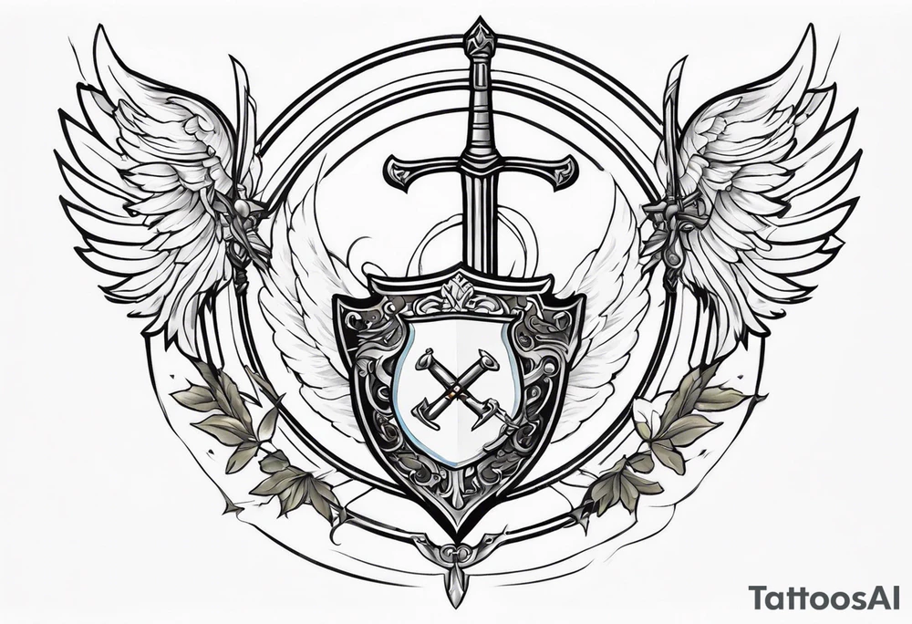 Angels with sword & Shield in sky tattoo idea