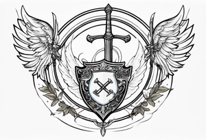 Angels with sword & Shield in sky tattoo idea
