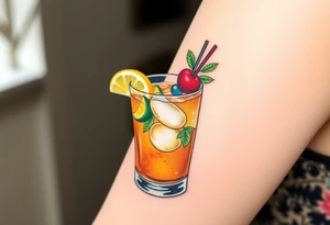 Fun island vacation cocktail in a rocks glass with fun garnishes. About 2 inches tattoo idea