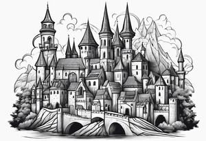 medieval tribal city land vignette tattoo idea