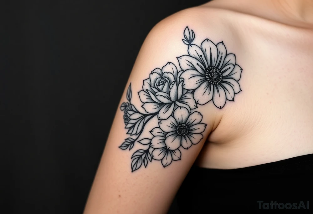 Rose and Chrysanthemum bouquet tattoo tattoo idea