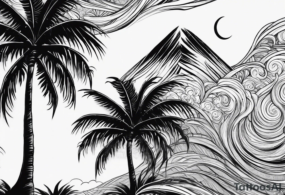 Single palm tree with strong roots that shows flow of the tree but staying strong even in the storm tattoo idea
