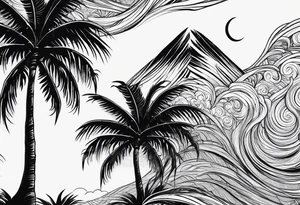 Single palm tree with strong roots that shows flow of the tree but staying strong even in the storm tattoo idea