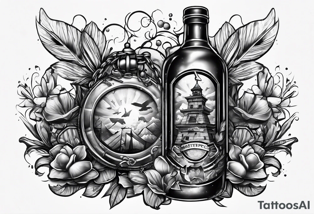 Broken bottle and army tags tattoo idea