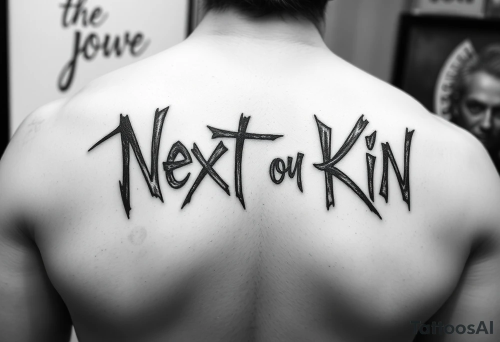 Graffiti letters of “next of kin” tattoo idea