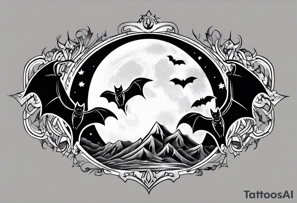 Moon and bats tattoo tattoo idea