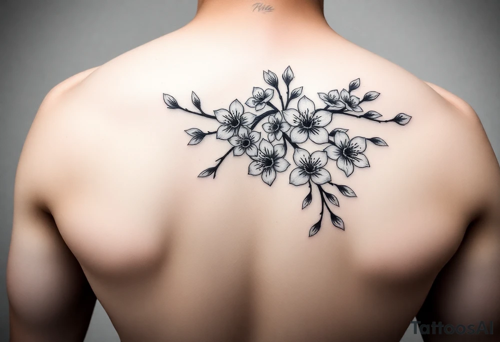 delicate cherry blossoms swirling in spring breeze with petals tattoo idea