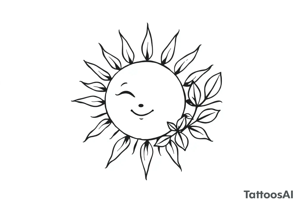 Sun with stem and leaves tattoo idea