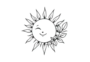 Sun with stem and leaves tattoo idea