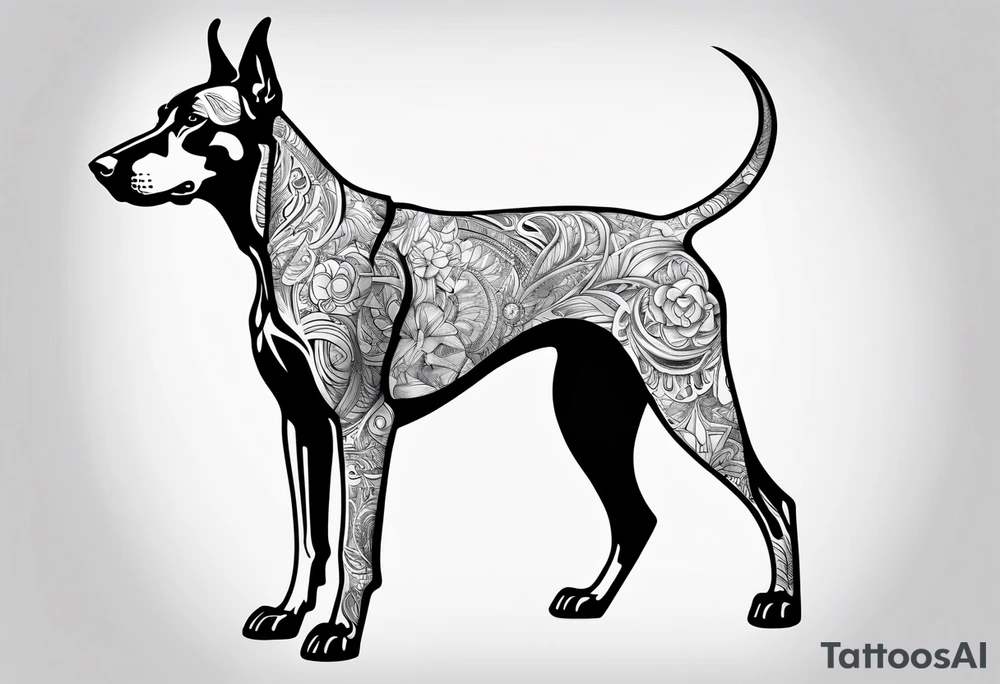 doberman full body minimalistic tattoo idea