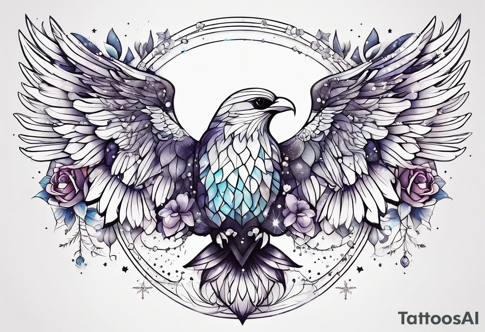 Constellation, wing , snow , géométric , flower tattoo idea