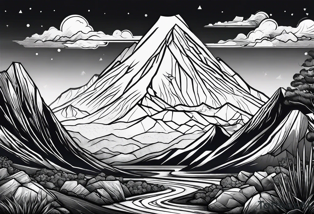 volcanic mountain range tattoo idea